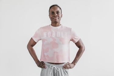 Nobull Boxy Women's T Shirts Rose Camo | Australia (QB8135)